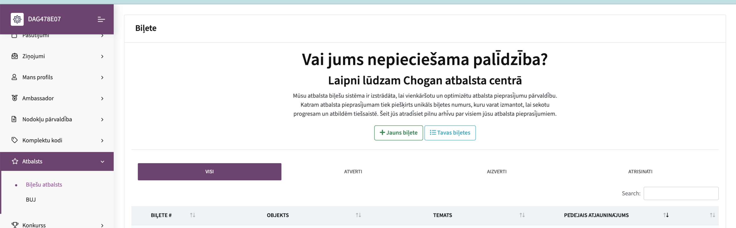 Chogan atbalsta sistēma Preču atgriešana