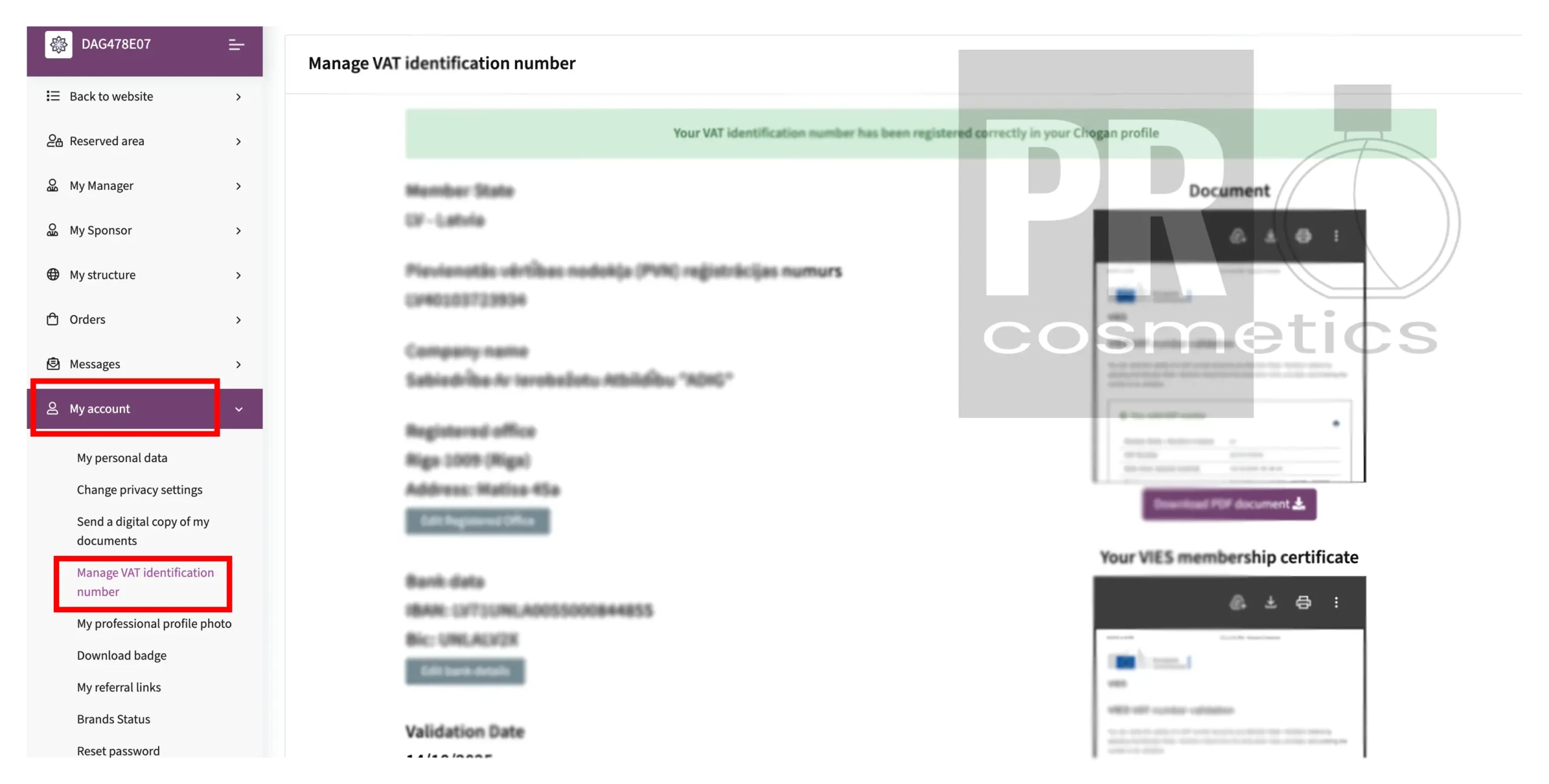VAT identification number Chogan dashboard