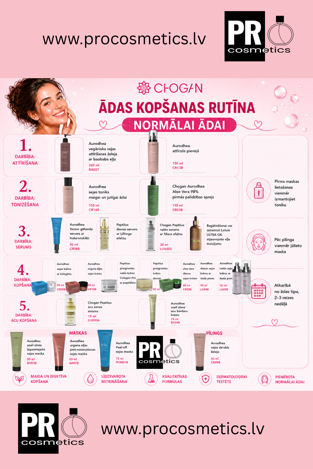 Chogan ādas kopšanas rutīna normālai ādai